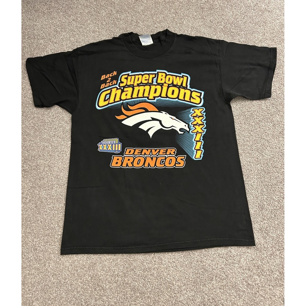 Vintage Denver Broncos T Shirt Mens Large Black Excellent Super Bowl Champions